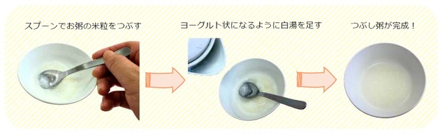 お粥の米粒をつぶし、水分を調整している画像