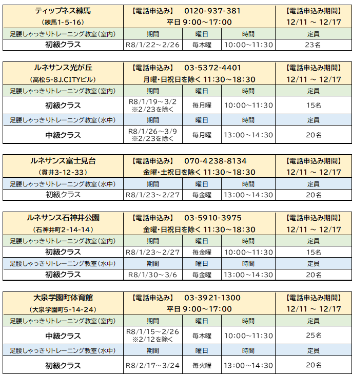 令和8年1月～3月募集教室