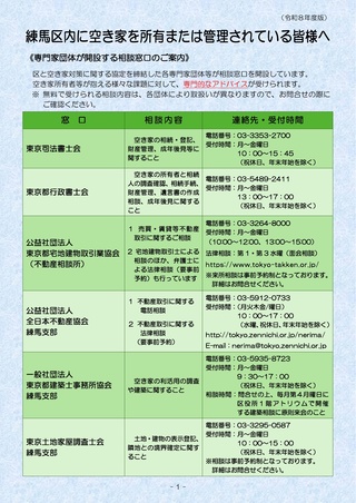 練馬区内に空き家を所有または管理されている皆様へ